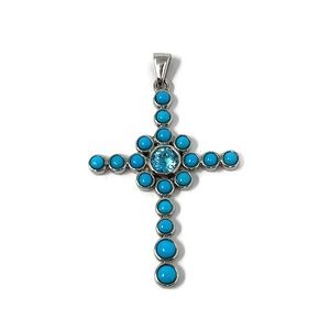 💕♥️SALE♥️💕Sterling Silver Turquoise Blue Topaz Cross Necklace:  925 Thailand